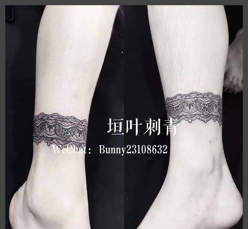 蕾丝脚环纹身图片