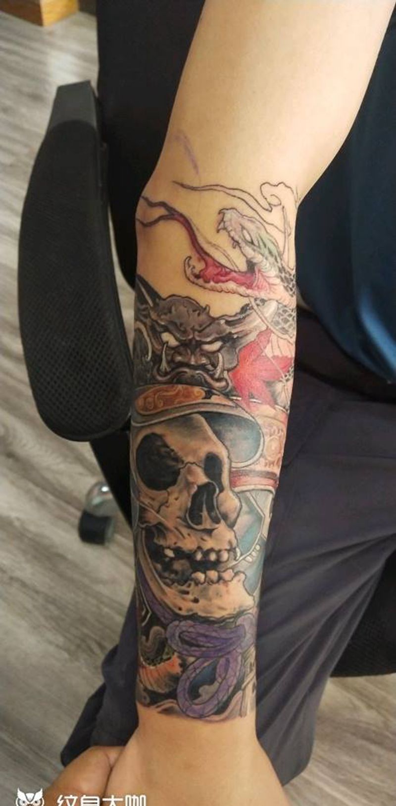 鬼武士纹身图片_手臂新传统纹身图案