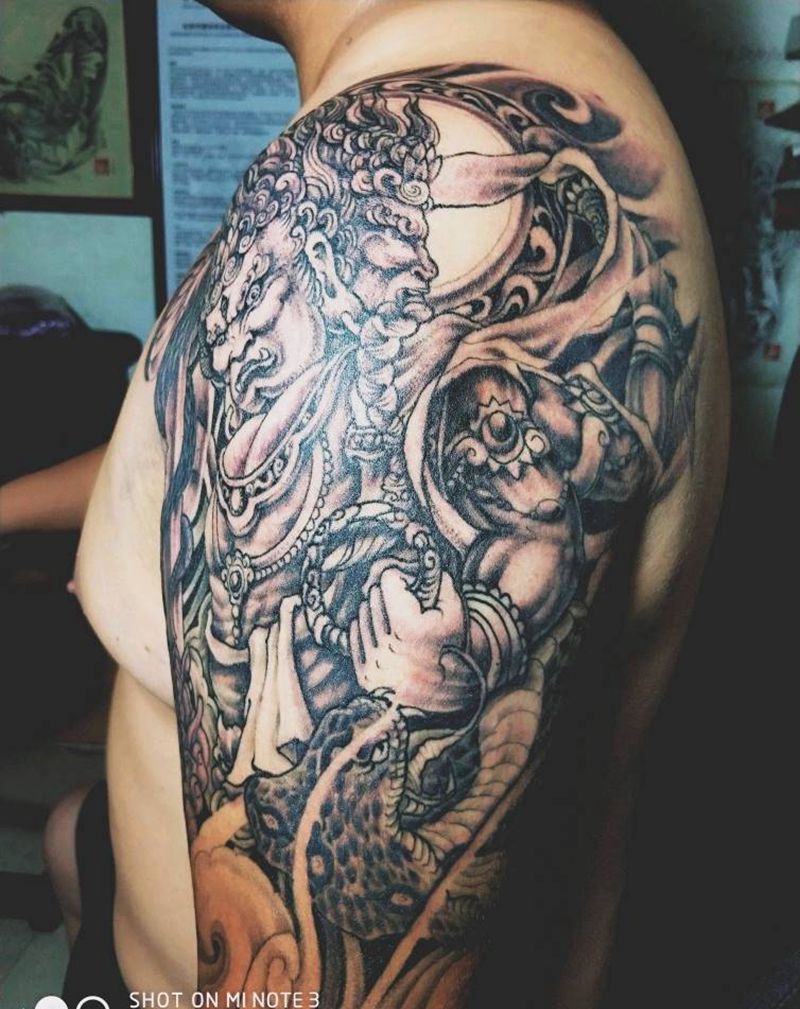 阿修罗阿比地狱纹身图片_手臂新传统纹身图案