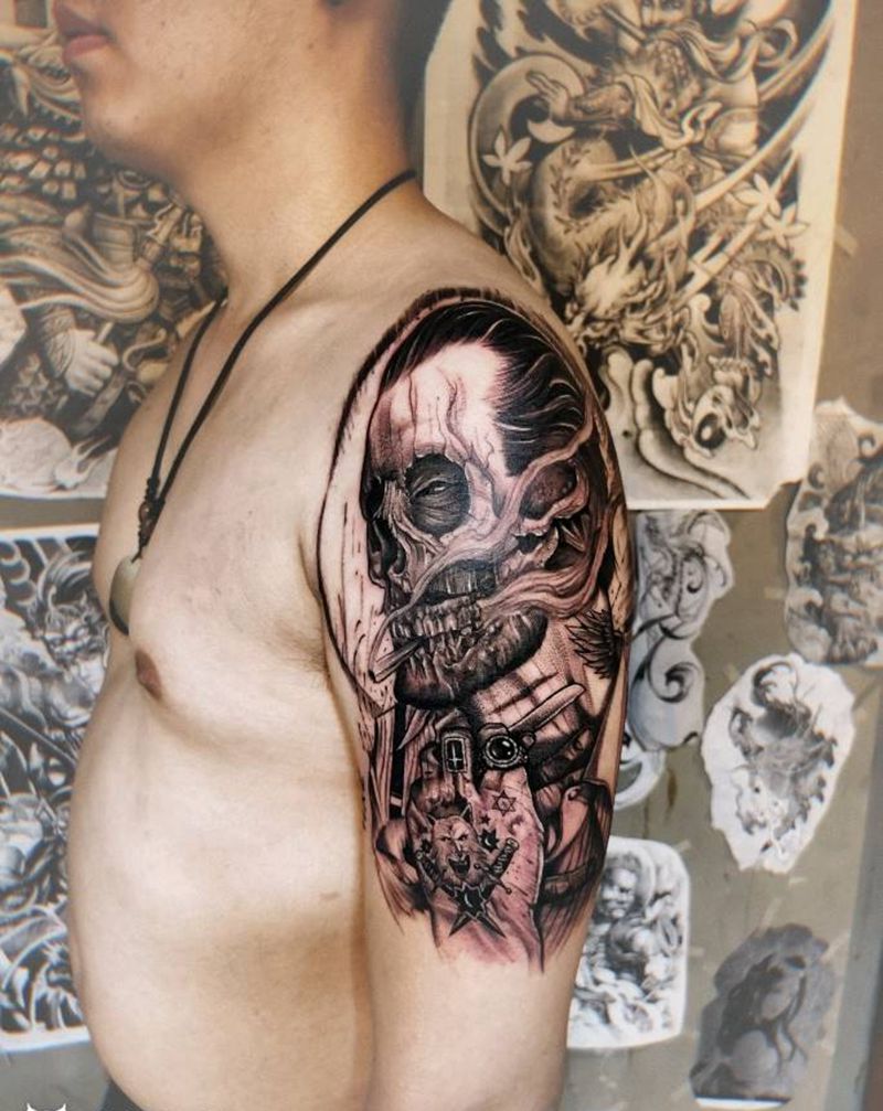 欧美暗黑系纹身图片_手臂纹身图案