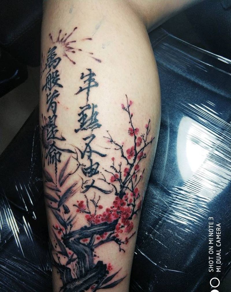 中国风作品纹身图片_腿部新传统纹身图案