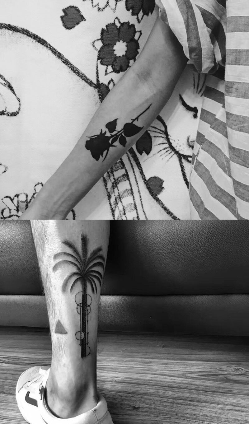 black rose椰子树纹身图片
