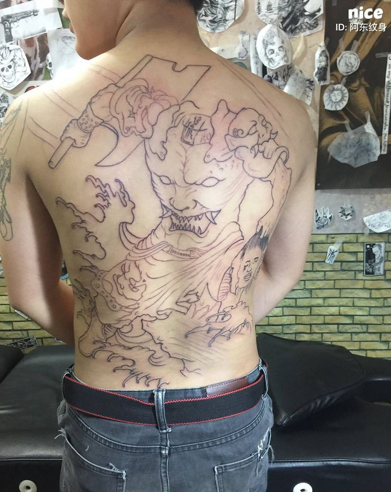 满背大黑天,岛外过来的客人,干就完了纹身图片