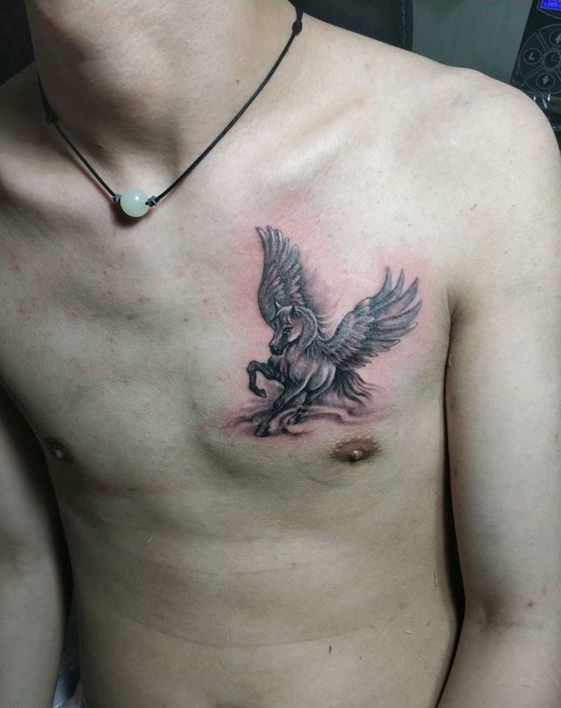 天马纹身图片_胸部欧美动物成品纹身图案