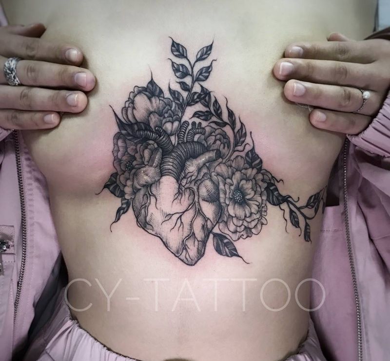 胸花纹身图片_成品胸部背部欧美清新写实植物原创纹身图案
