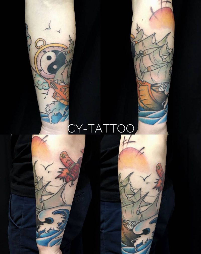 小七师傅原创作品纹身图片_成品手臂腿部欧美清新几何静物植物原创纹身图案