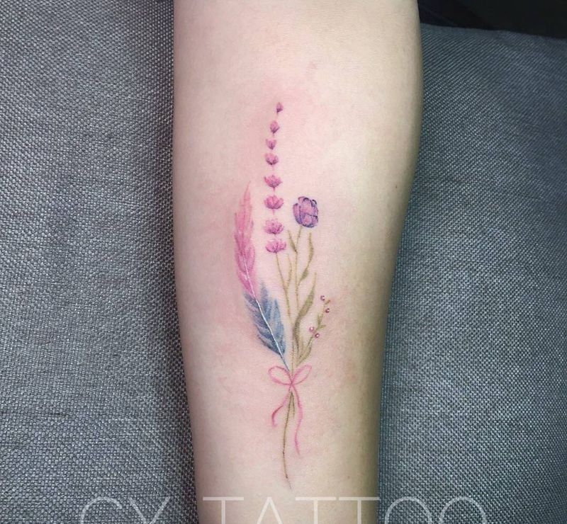 小清新薰衣草纹身图片_原创成品手臂腿部欧美清新写实植物静物肩部纹身图案