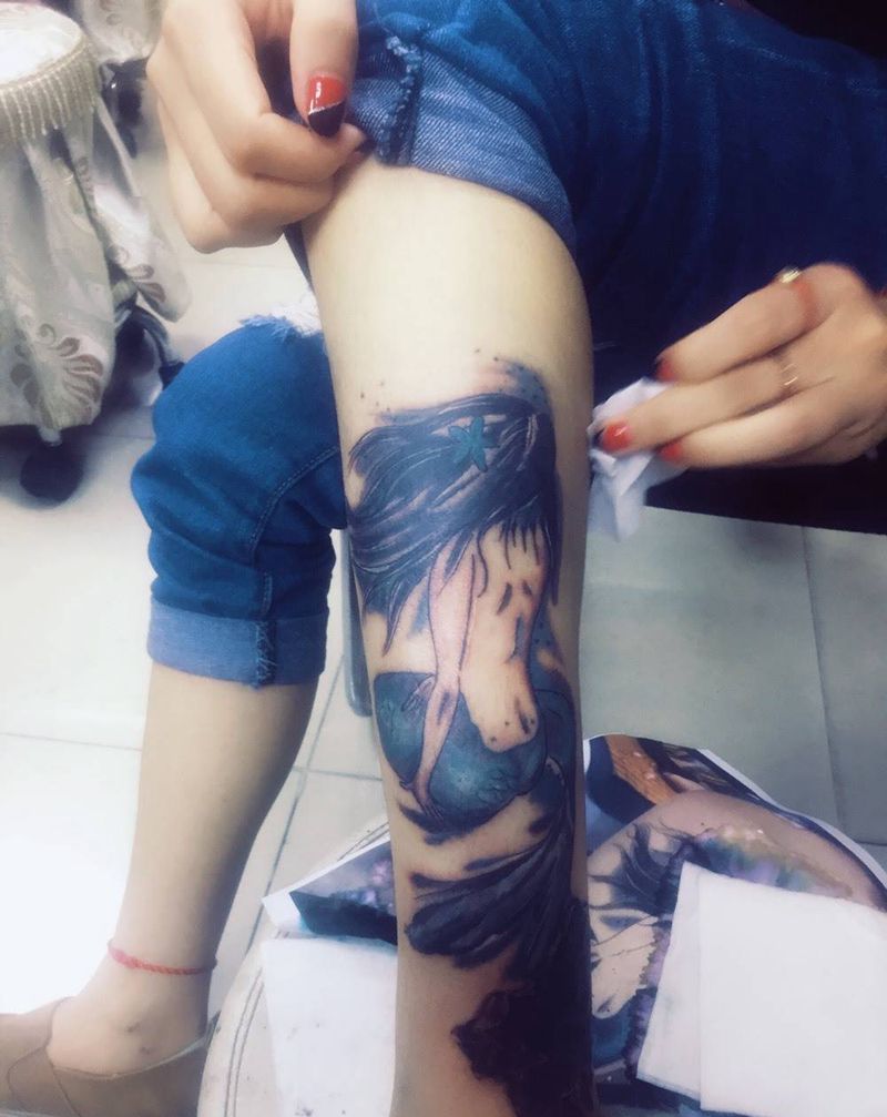 人鱼加遮盖石块纹身图片