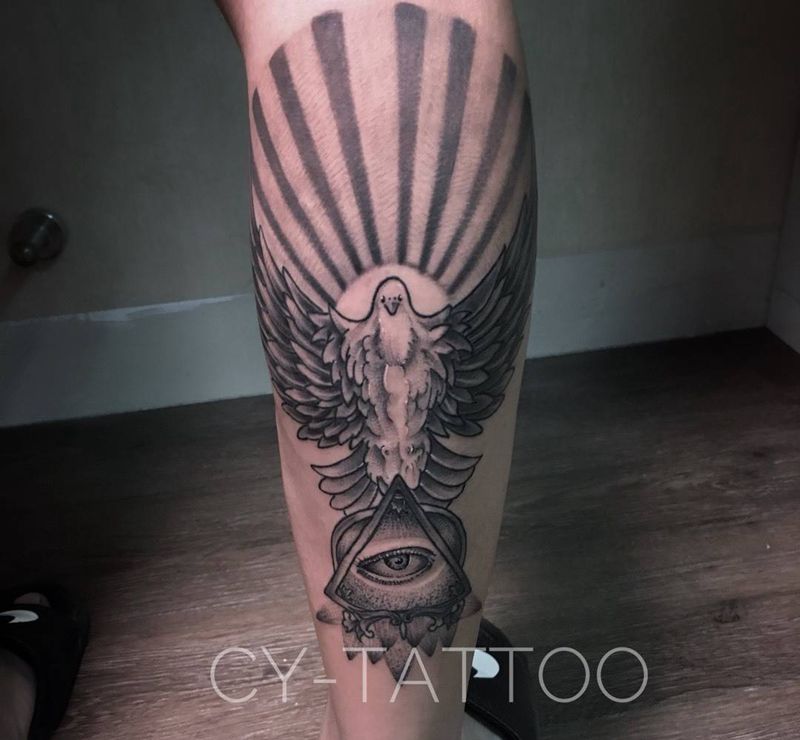 和平鸽纹身图片_动物几何成品手臂腿部欧美清新写实纹身图案