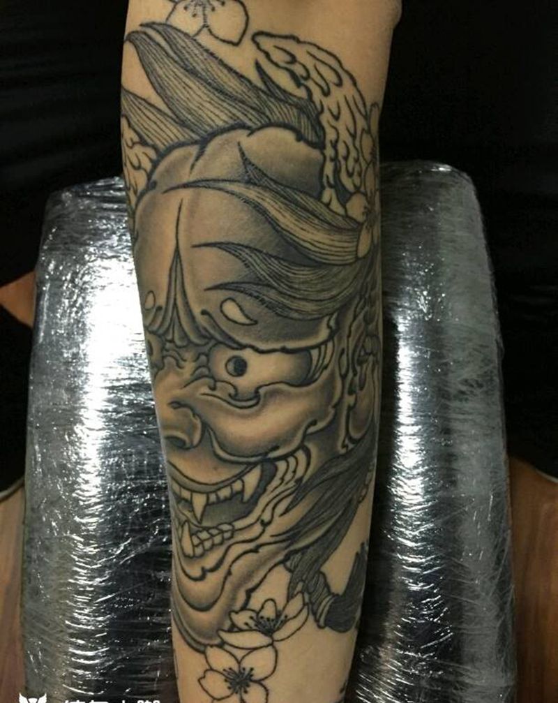 般若恢复完效果，等下上彩色纹身图片_背部手臂传统鬼神原创成品纹身图案