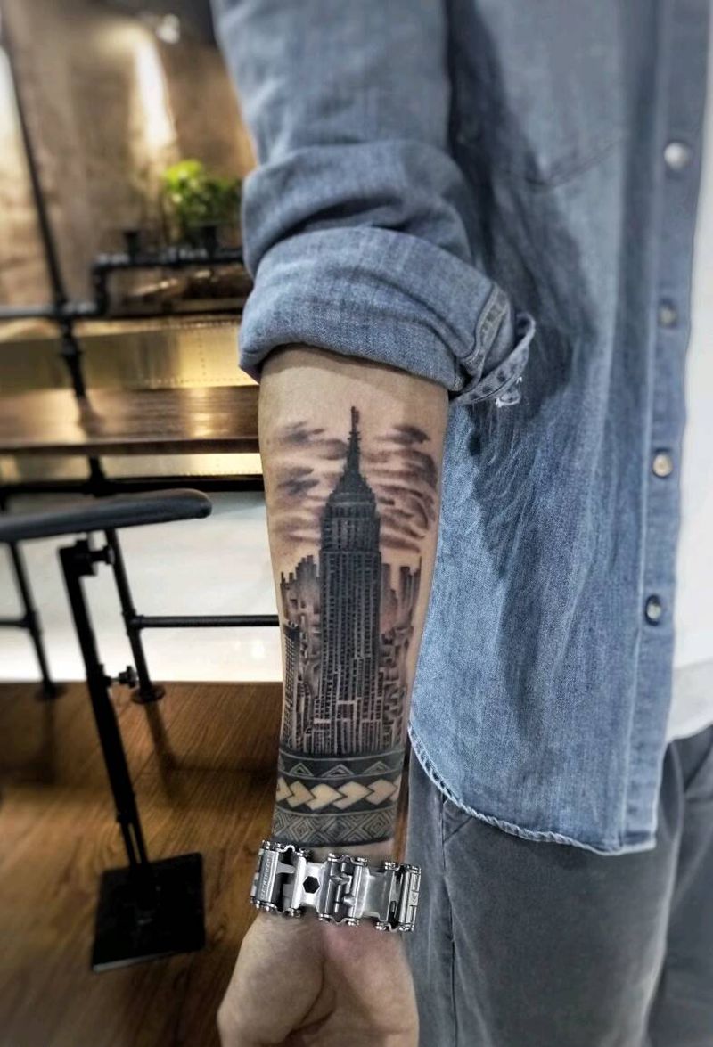 帝国大厦纹身图片_手臂腿部欧美清新写实植物静物图腾成品纹身图案