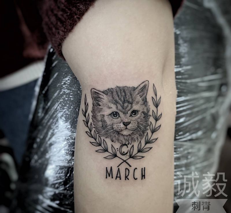 原创猫咪纹身图片_手臂腿部欧美写实新传统纹身图案