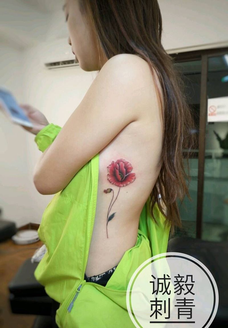 美丽的罂粟花纹身图片_腰部手臂腿部欧美传统清新写实国画植物成品纹身图案