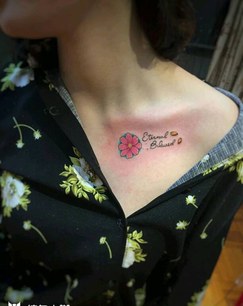 小清新小花纹身纹身图片_肩部胸部欧美清新几何字符植物图腾成品纹身图案