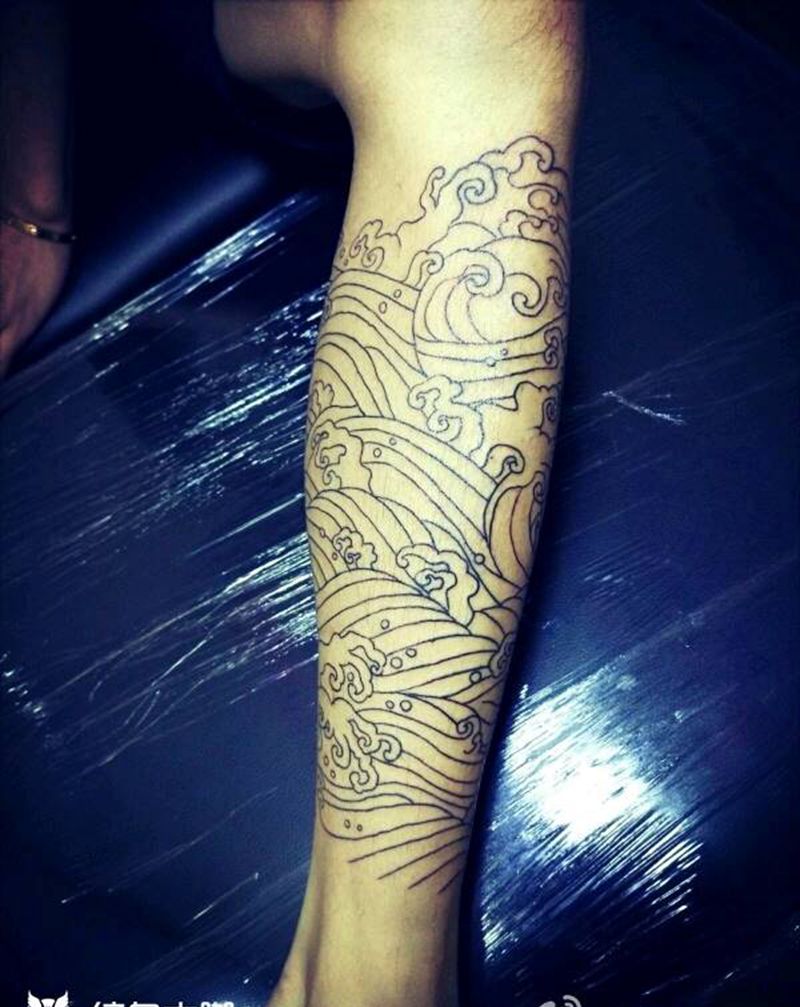 浪花。下次上色纹身图片_手臂腿部欧美传统清新动物图腾原创纹身图案