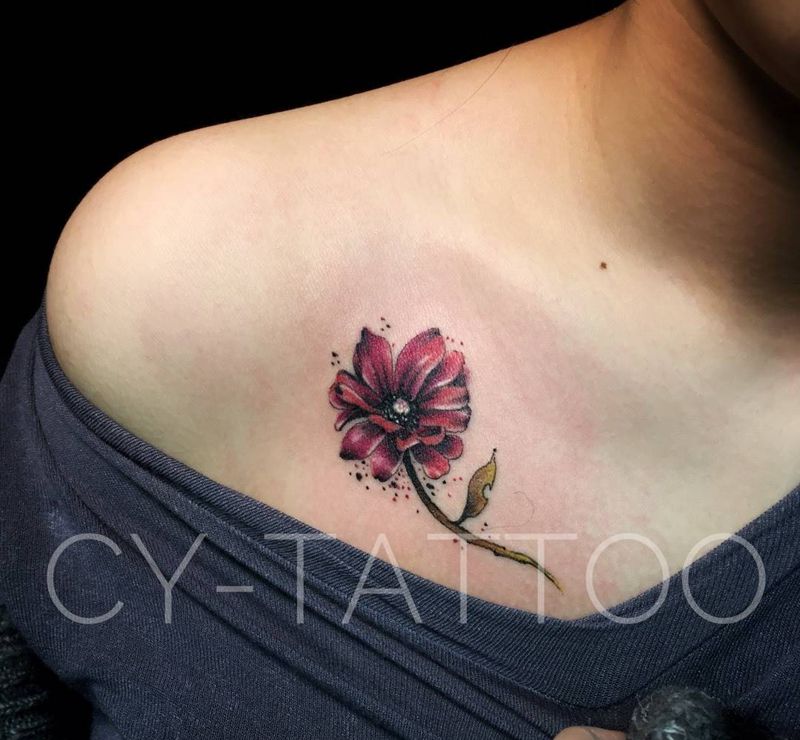 原创锁骨小清新纹身纹身图片_静物植物原创欧美清新写实成品胸部肩部手臂纹身图案