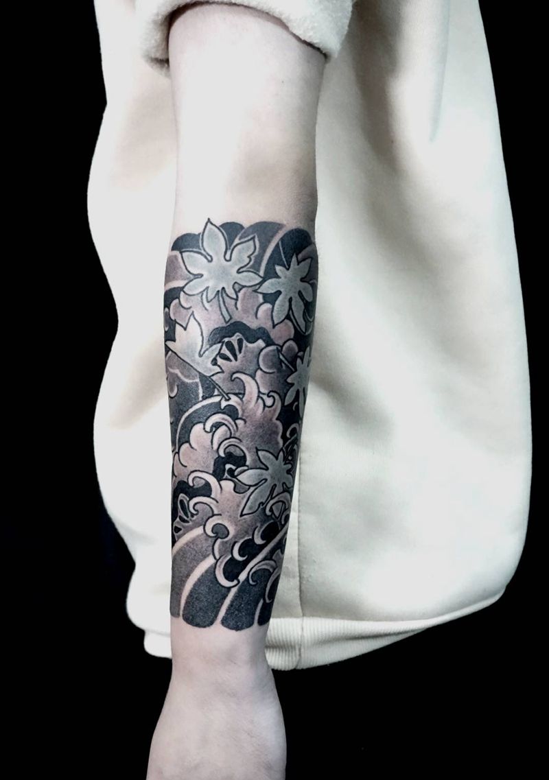 浪花纹身图片_手部手臂老传统纹身图案