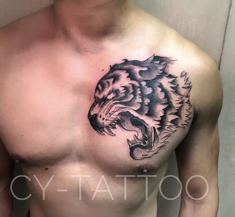 原创设计纹身图片_原创动物欧美写实清新手臂成品胸部纹身图案