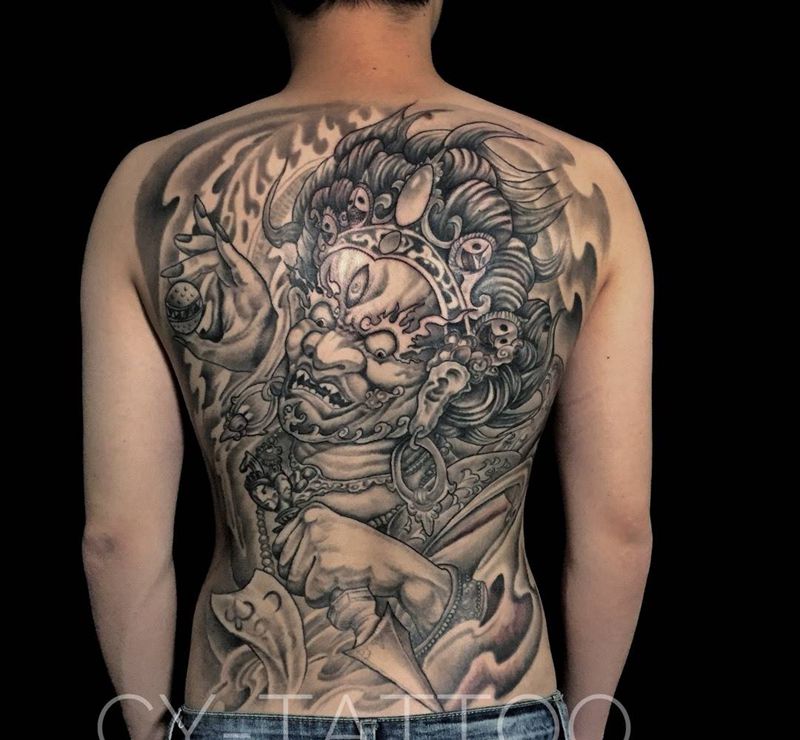 满背大黑天纹身图片_手臂腿部背部肩部传统习俗国画肖像人物鬼神纹身图案