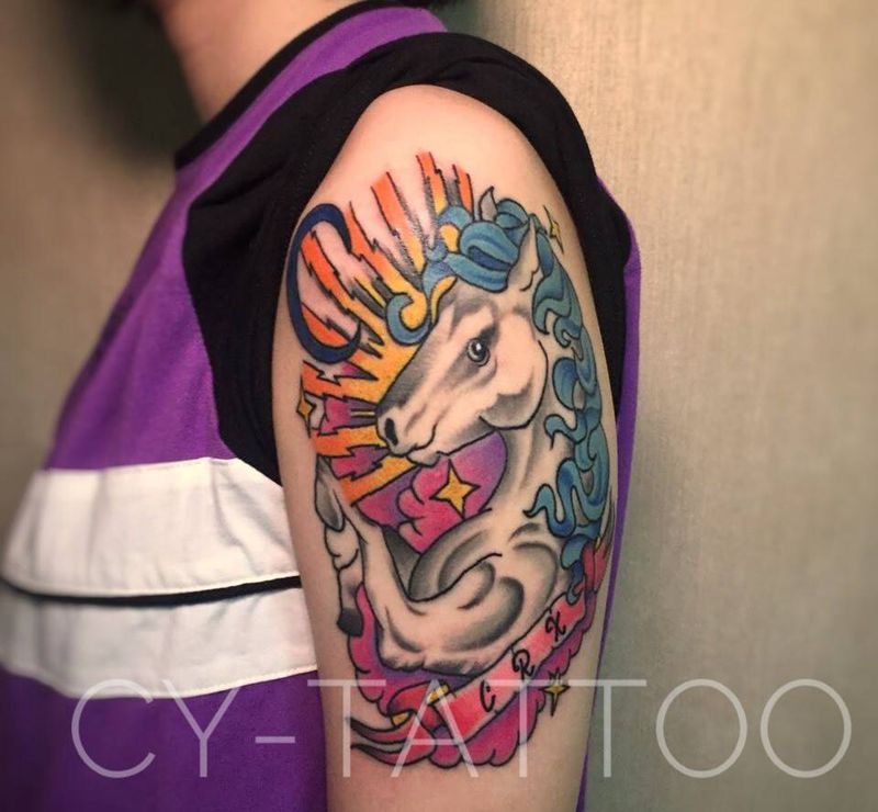 newschool马纹身图片_动物欧美清新成品手臂腿部传统纹身图案