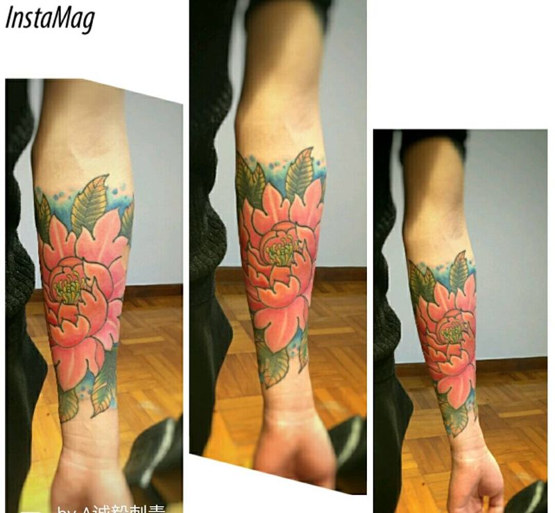 花旦牡丹包小臂纹身图片_手臂腿部传统清新写实国画人物植物原创成品纹身图案