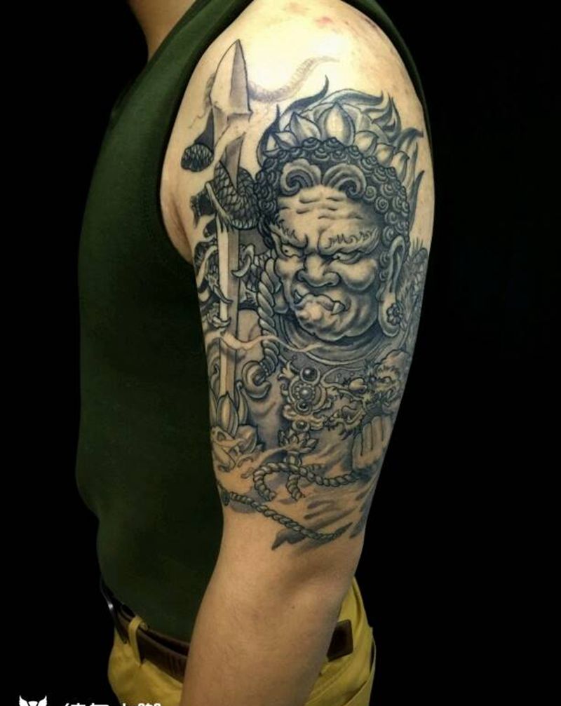 恢复好的不动明王纹身图片_背部手臂腿部传统习俗肖像国画人物鬼神成品纹身图案