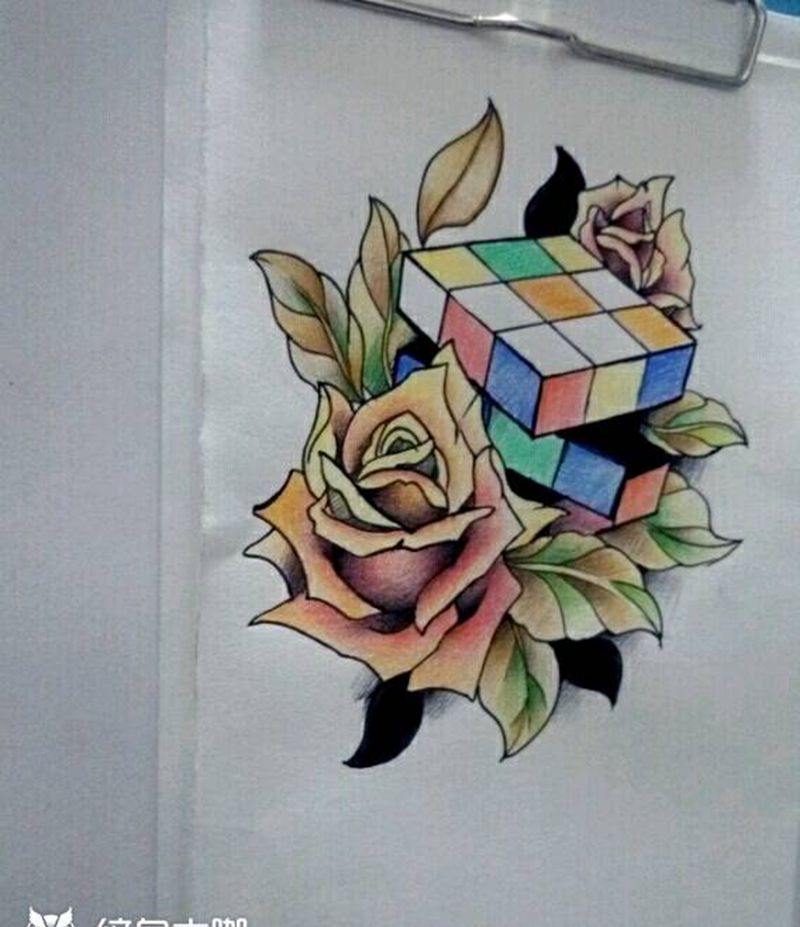 school风格手稿纹身图片_欧美传统几何植物静物手稿插画纹身图案