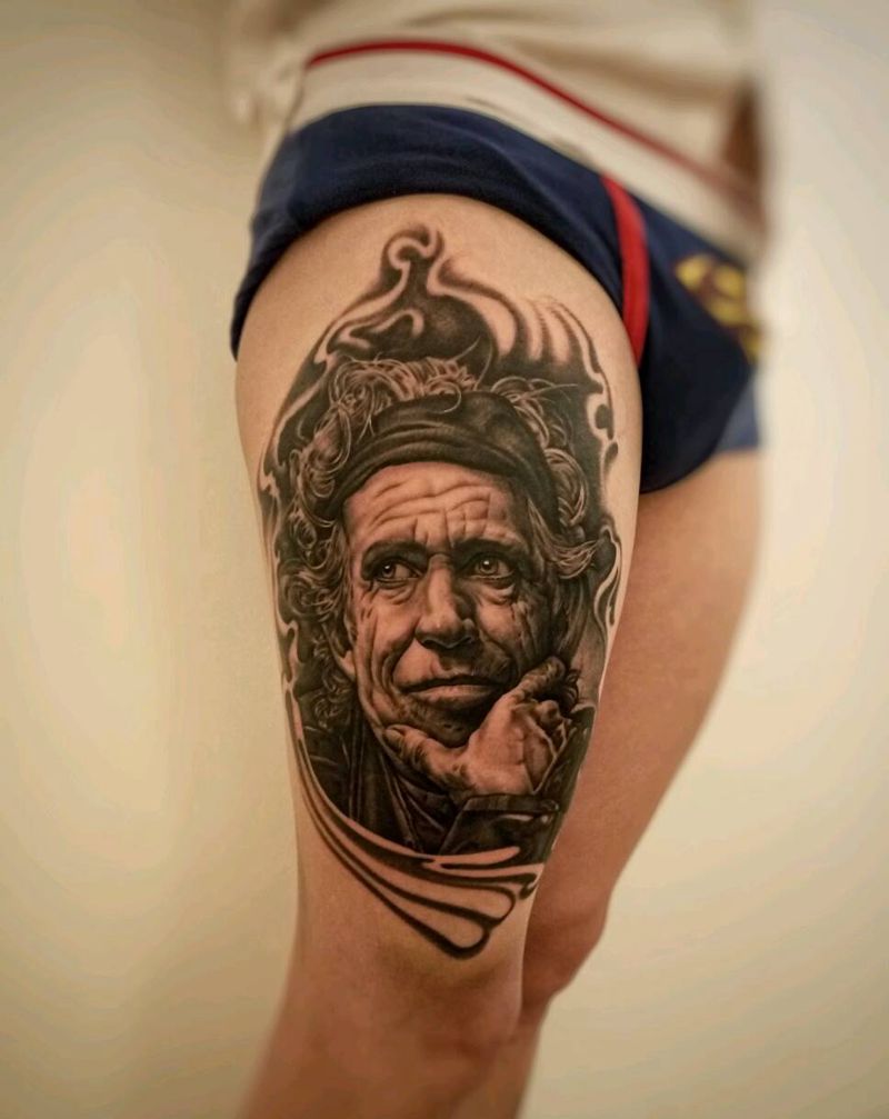 滚石乐队吉他手纹身图片_手臂腿部欧美传统肖像写实动物人物原创成品纹身图案