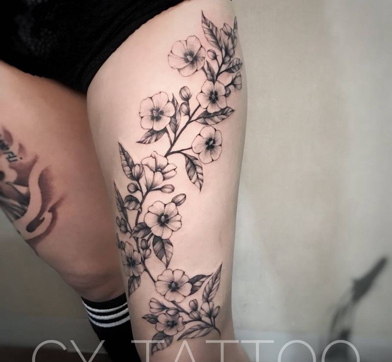 原创小清新花条纹身图片_成品手臂腿部欧美清新写实植物原创静物纹身图案