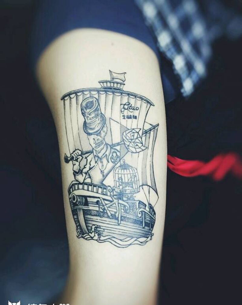 恢复完效果纹身图片_手臂腿部欧美人物鬼神原创成品手稿插画纹身图案