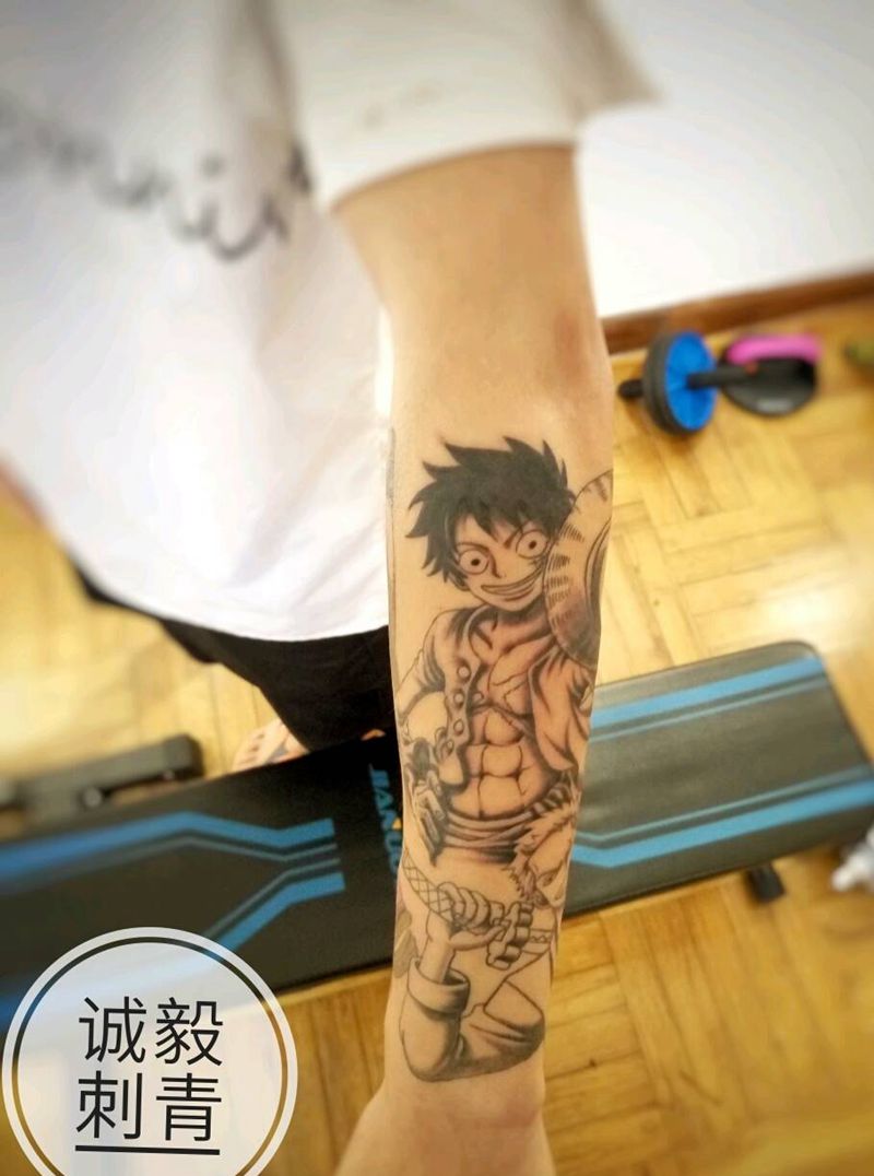 海贼王主题纹身纹身图片_手臂脚部欧美肖像清新写实几何人物成品插画纹身图案
