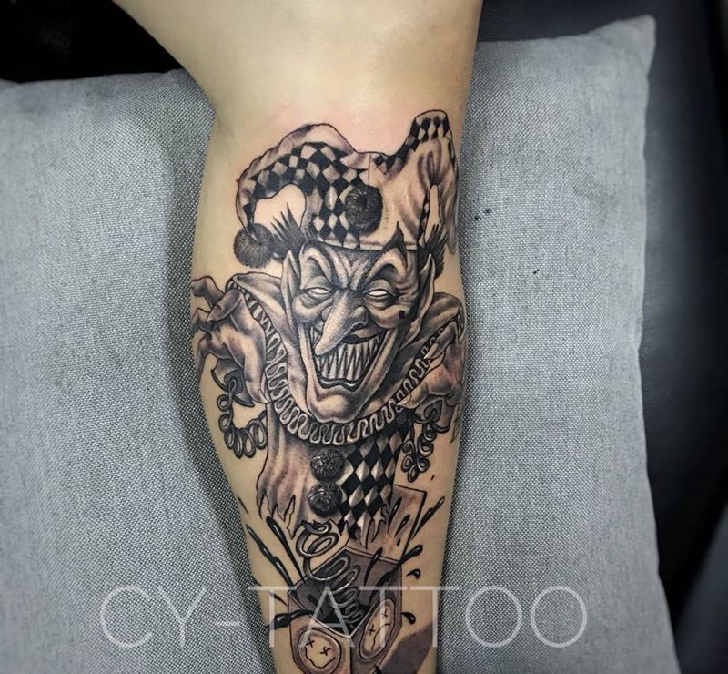 小丑纹身图片_鬼神几何欧美写实手臂腿部成品背部人物纹身图案