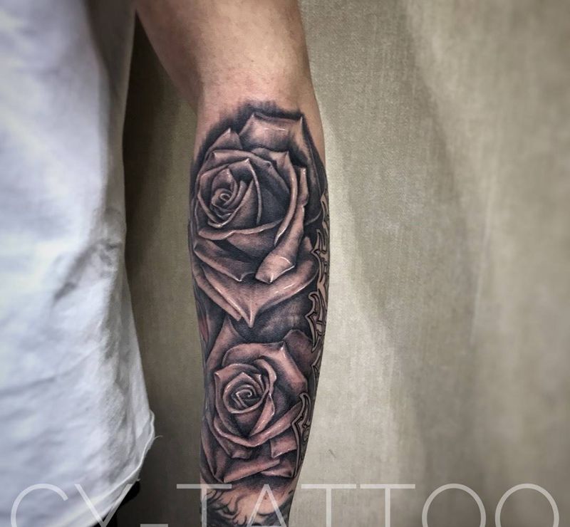 写实风格玫瑰纹身图片_原创植物欧美清新肖像写实成品手臂腿部肩部纹身图案