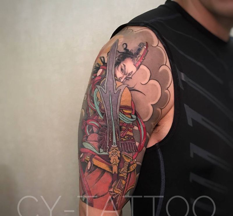 二郎神纹身图片_成品手臂传统肖像宗教鬼神国画清新人物纹身图案