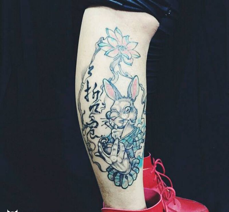 兔爷恢复完效果纹身图片_手臂腿部欧美传统国画人物鬼神原创成品手稿纹身图案