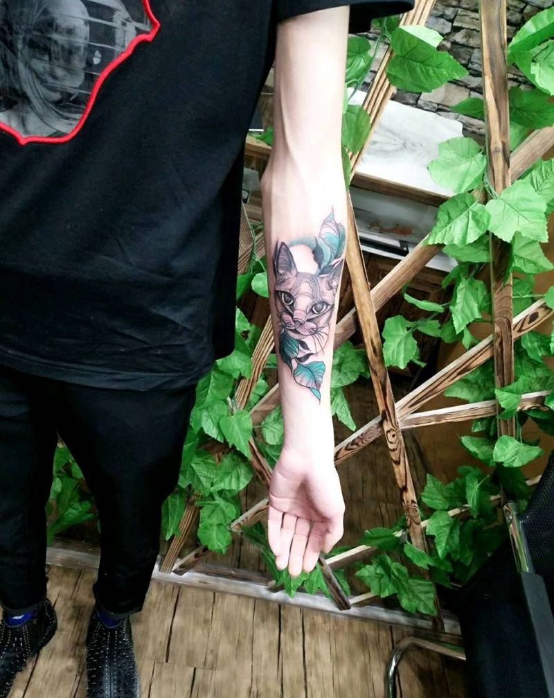 猫纹身纹身图片_手部手臂New School水彩纹身图案