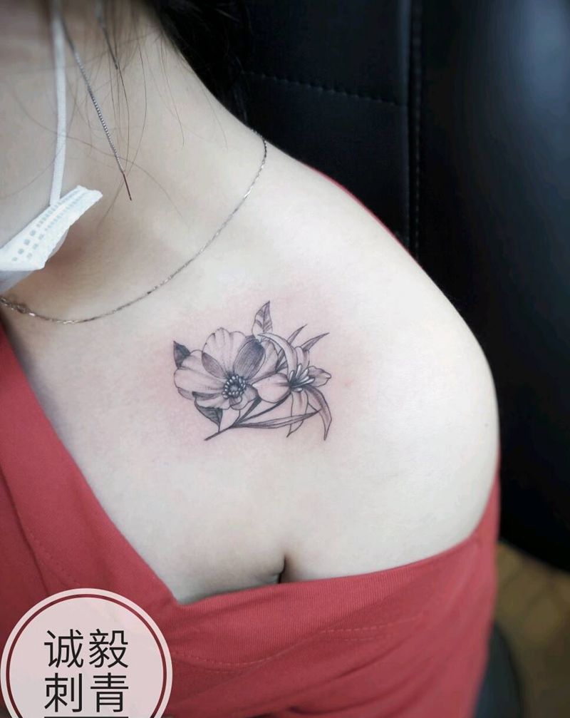 小清新纹身纹身图片_肩部胸部手臂腿部欧美清新几何字符植物成品纹身图案