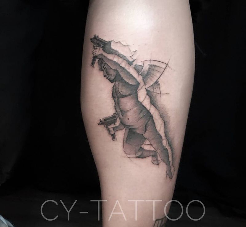 天使纹身图片_成品手臂腿部欧美清新写实人物鬼神纹身图案