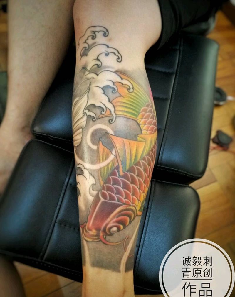 原创锦鲤包腿纹身图片