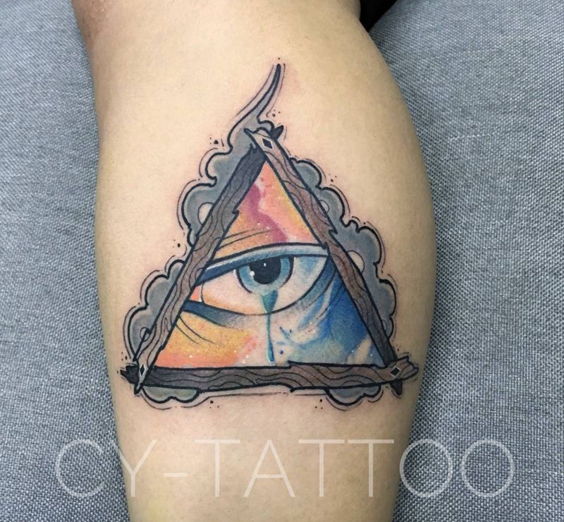 原创上帝之眼纹身图片_原创几何欧美清新成品手臂腿部字符宗教图腾纹身图案