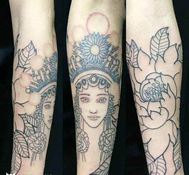 今天工作纹身图片_手臂传统习俗人物植物原创成品手稿纹身图案