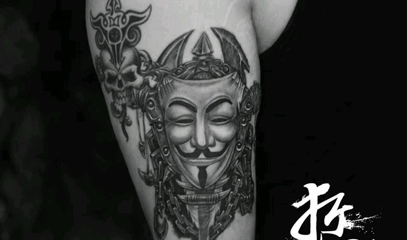 原创设计V字仇杀队纹身图片_手臂腿部欧美肖像写实人物鬼神宗教原创成品纹身图案