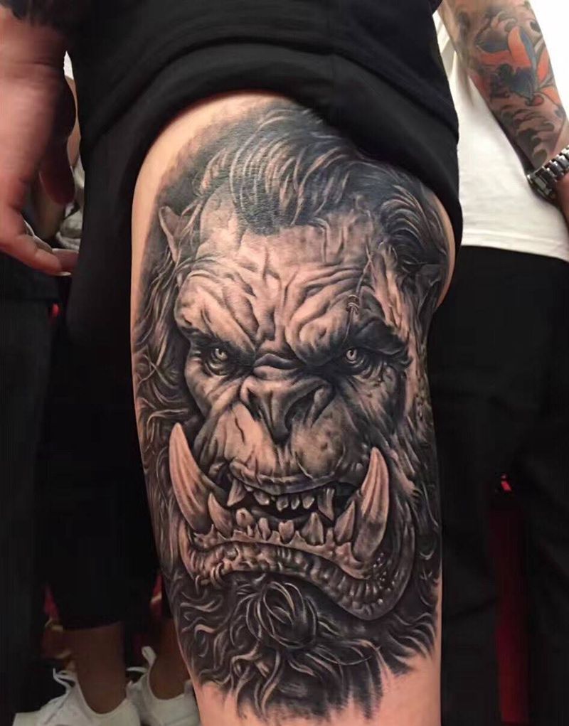 获奖作品纹身图片_成品原创欧美写实肖像人物鬼神腿部手臂纹身图案