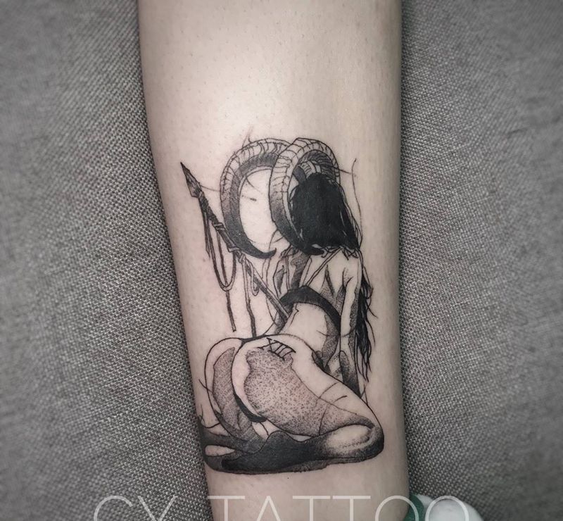 小恶魔纹身图片_手臂腿部新传统New School纹身图案