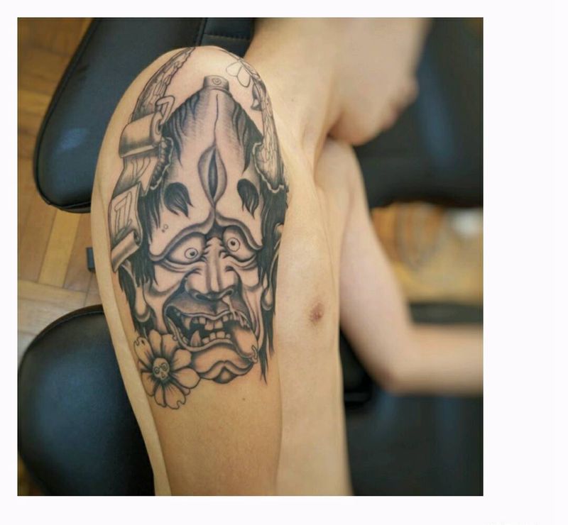 可爱的班若（未完成）纹身图片_肩部手臂腿部欧美传统肖像几何人物鬼神成品纹身图案