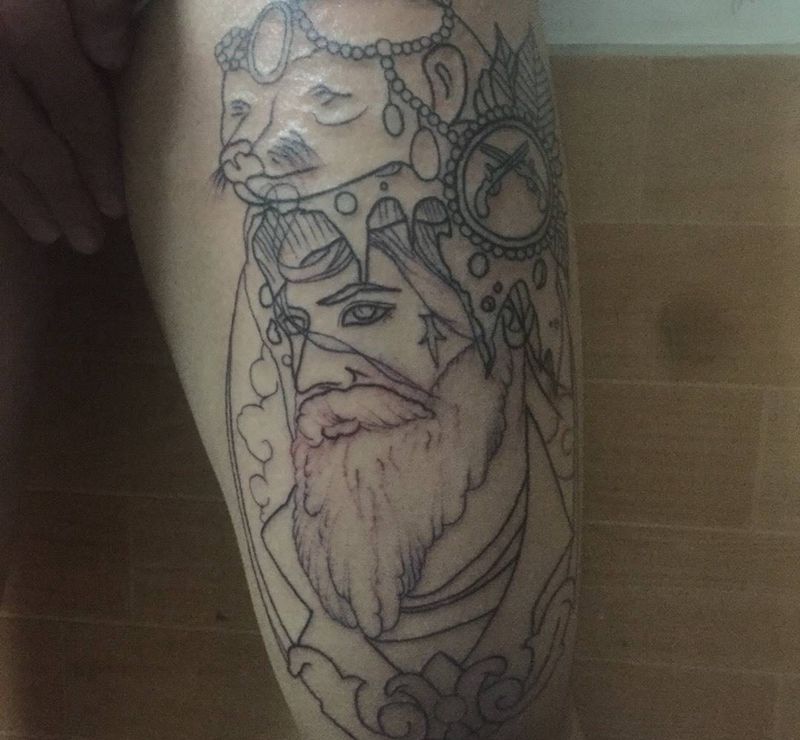 没完成的线条老头纹身图片