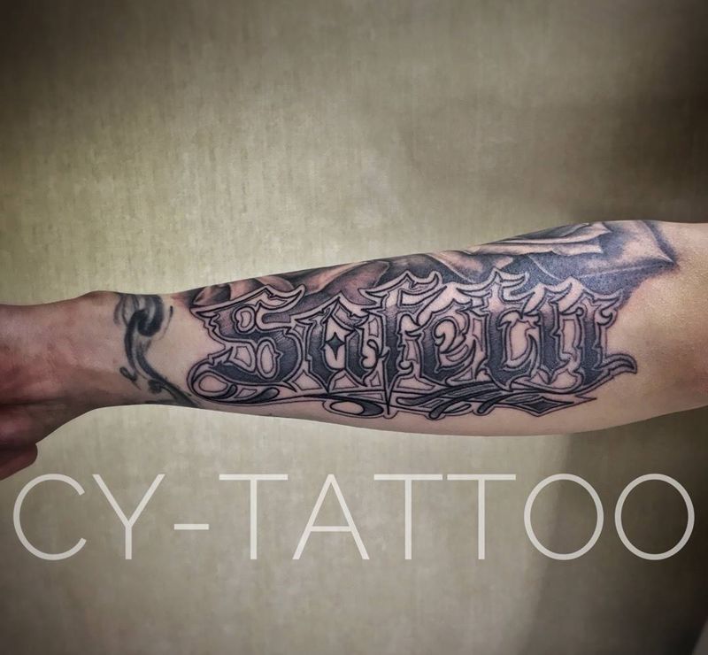 原创花体英文纹身图片_原创几何字符清新欧美图腾手臂腿部成品胸部纹身图案