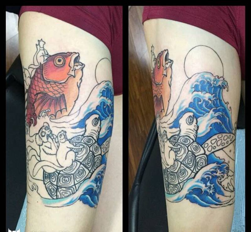 浮世绘风格纹身图片_背部腿部传统习俗鬼神原创成品手稿插画纹身图案