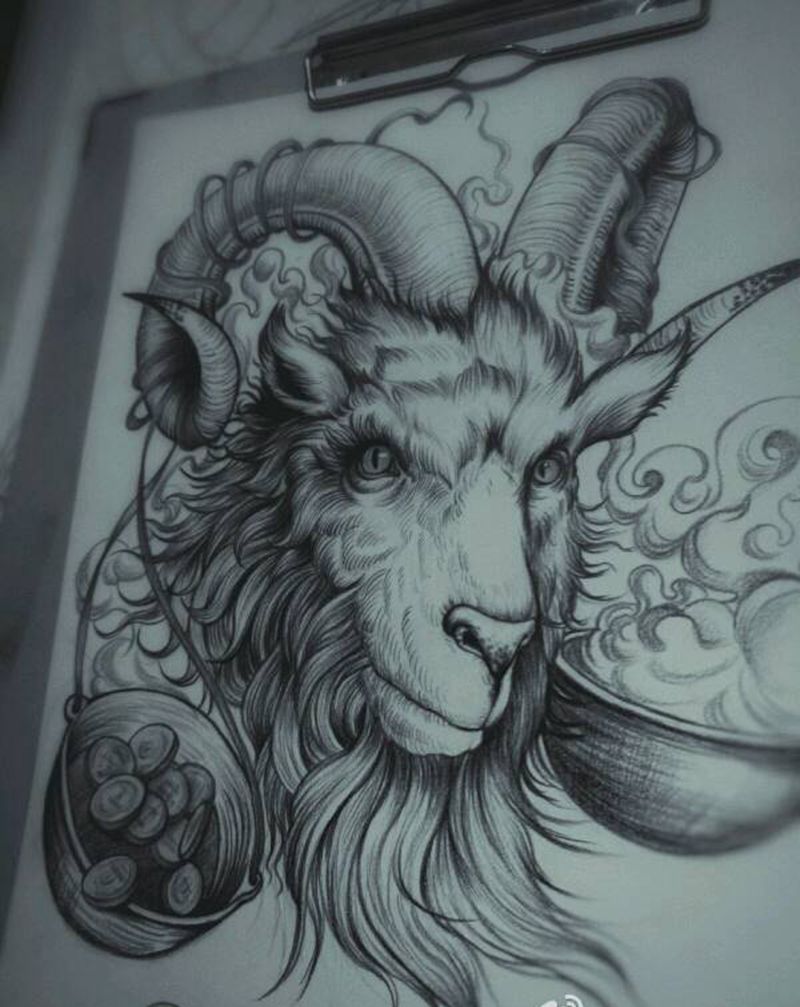 羊纹身图片_手稿纹身图案