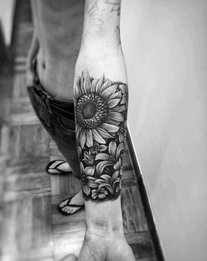 纯花臂（完成三分之一）纹身图片_手臂欧美清新写实植物原创成品纹身图案